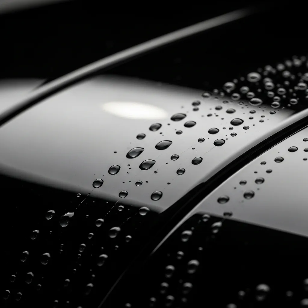 Hydrophobic water beading on ceramic coated car panel