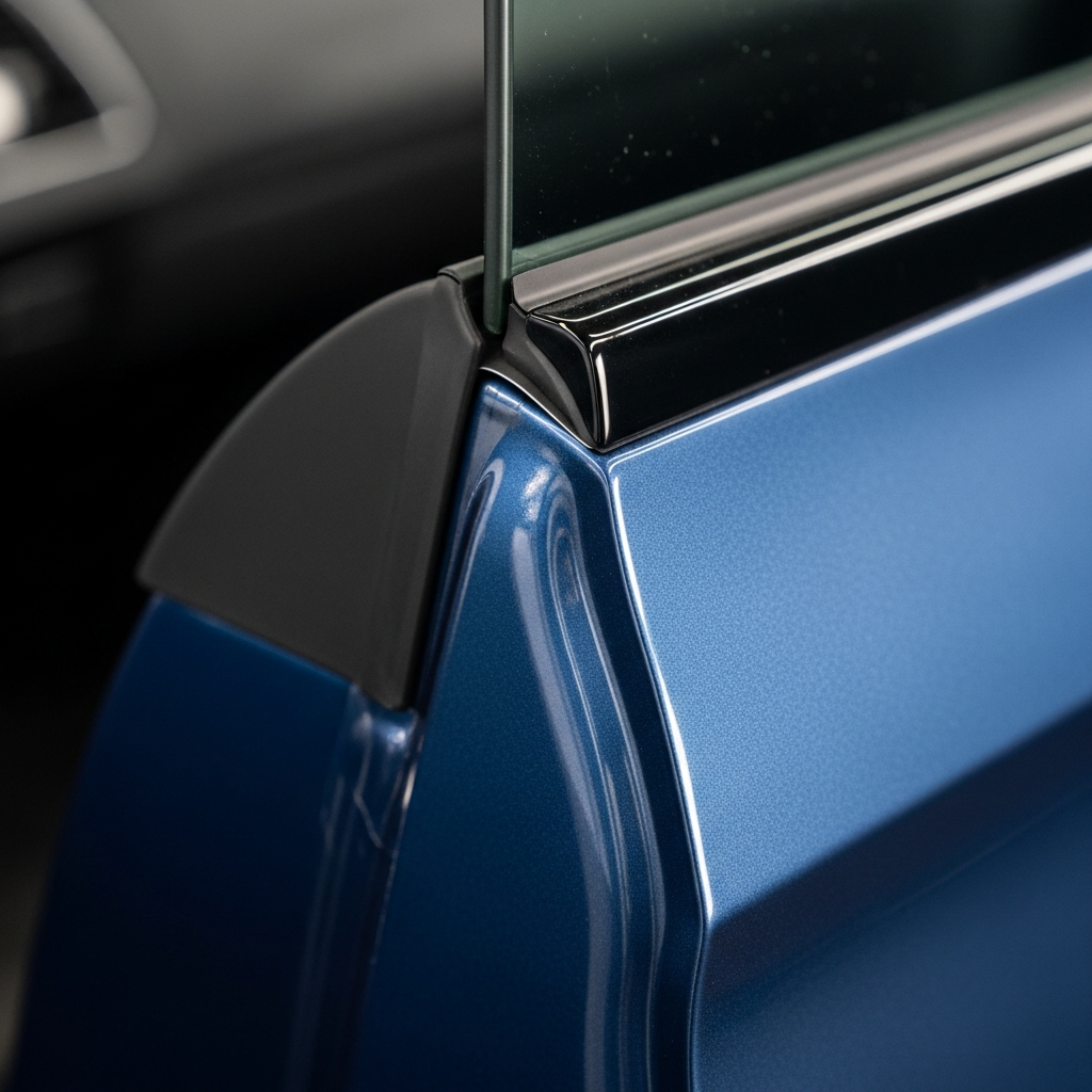 Vinyl wrap film edge detail close-up showing clean installation